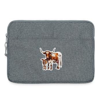 Texas Longhorn with Calf – Proud Western Family - Laptop bag 15" - heather grey - Front