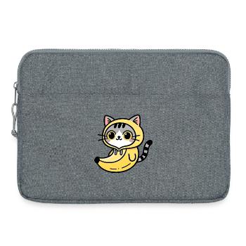 Chat kawaii en hoodie jaune banane - Sacoche pour ordinateur portable 15 pouces - gris chiné - Devant