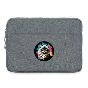 Katzenporträt Neon Spritzer im Kreis - Laptoptasche 15" - Grau meliert - Vorne