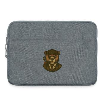 Bär im Anzug und Baskenmütze mit Zigarre - Laptoptasche 15" - Grau meliert - Vorne