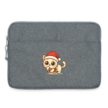 Chat de Noël Kawaii - Design de Noël mignon - Sacoche pour ordinateur portable 15 pouces - gris chiné - Devant