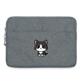 Charme Kawaii Chat Noir-Blanc - Sacoche pour ordinateur portable 15 pouces - gris chiné - Devant
