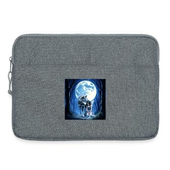 Wolf und Fee unter dem blauen Mond - Laptoptasche 15" - Grau meliert - Vorne
