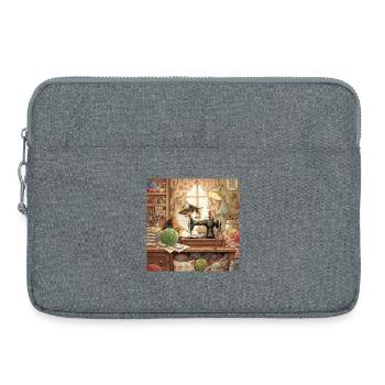 Cat Studio Sewing Machine Cuddling - Laptop bag 15" - heather grey - Front