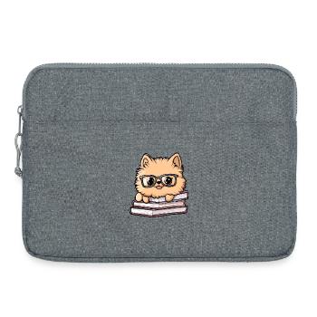 Niedliches Pomeranian-Hundelesebuch mit Brille - Laptoptasche 15" - Grau meliert - Vorne