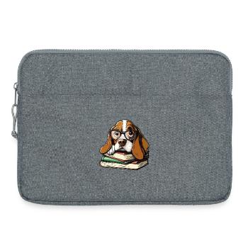 Niedliches Basset Hound Dog Lesebuch mit Brille - Laptoptasche 15" - Grau meliert - Vorne