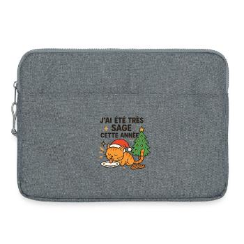 Wise and Gourmet Christmas Cat - Laptop bag 15" - heather grey - Front