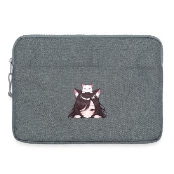 Anime Mädchen mit Katze Neko Girl - Laptoptasche 15" - Grau meliert - Vorne