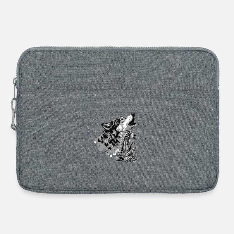 Indianer Krieger mit heulendem Wolf - Laptoptasche 15" - Grau meliert