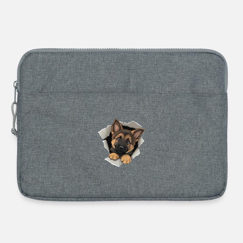Süßer Deutscher Schäferhund lugt mit zerrissenem Papierloch - Laptoptasche 15" - Grau meliert