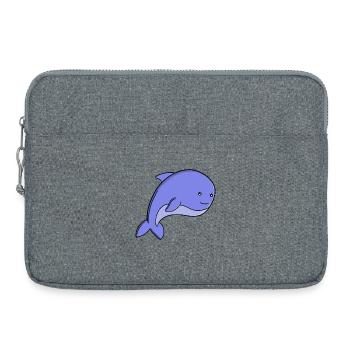 Dessin animé de poisson bleu mignon, dauphin de Kawaii ou marsouin - Sacoche pour ordinateur portable 15 pouces - gris chiné - Devant