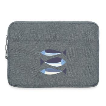 Illustrierte Grafik: Fisch dunkelblau - Laptoptasche 15" - Grau meliert - Vorne