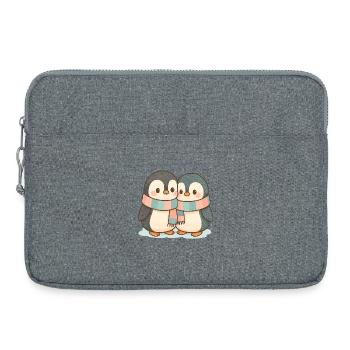 Cuddling penguins in the snow: Cute couple motif - Laptop bag 15" - heather grey - Front