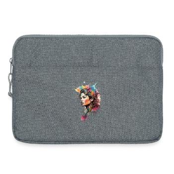 Watercolor Girl: Rainbow Splash Portrait - Laptop bag 15" - heather grey - Front