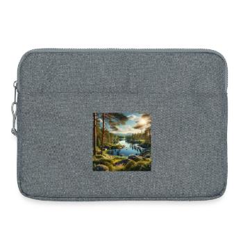 Lac forestier sous le soleil du soir - Sacoche pour ordinateur portable 15 pouces - gris chiné - Devant