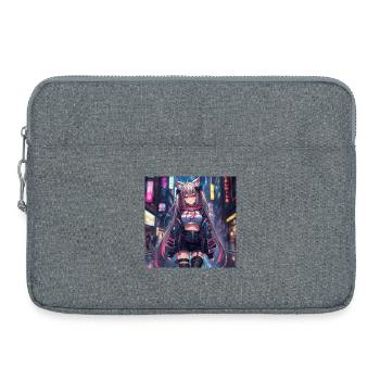 Neonkatze Streetwear Cyberpunk - Laptoptasche 15" - Grau meliert - Vorne