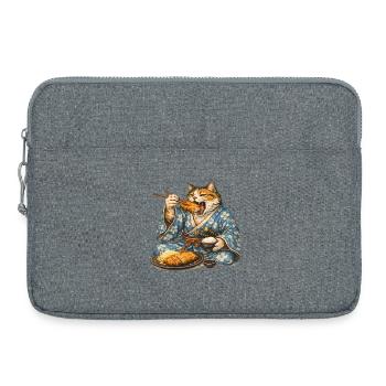 Samurai Cat Tonkatsu Japanese Food Ukiyo-e - Laptop bag 15" - heather grey - Front