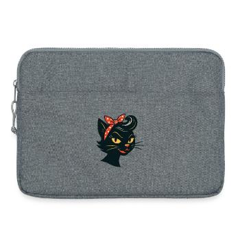 Schwarze Katze im 50er Jahre Retro Stil - Laptoptasche 15" - Grau meliert - Vorne