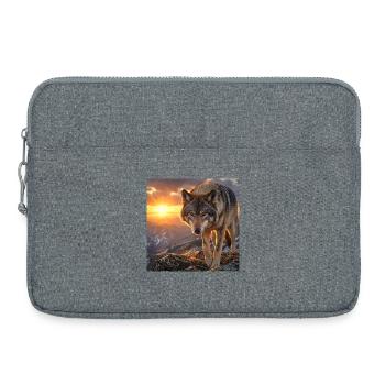 Loup dans la montagne du coucher du soleil - Sacoche pour ordinateur portable 15 pouces - gris chiné - Devant