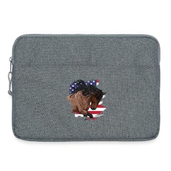 A Spanish Barbe horse and the flag of the USA - Laptop bag 15" - heather grey - Front