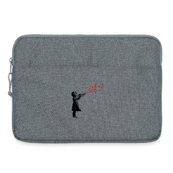 Fille et papillons avec trompette, style Banksy - Sacoche pour ordinateur portable 15 pouces - gris chiné - Devant