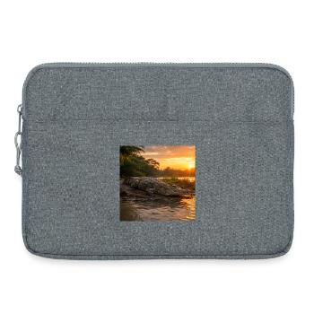 Sonnenuntergang und Krokodil am Fluss - Laptoptasche 15" - Grau meliert - Vorne
