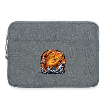 Orange Koi Carp Splash Fishing Design - Laptop bag 15" - heather grey - Front