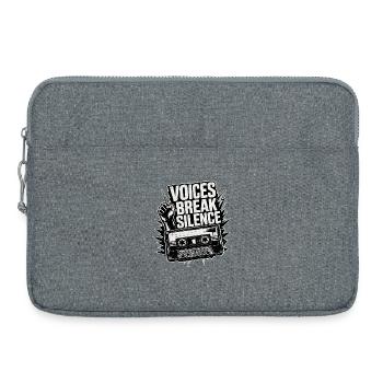 Voices Break Silence - raised fist and cassette - Laptop bag 15" - heather grey - Front