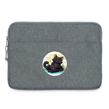 Chat noir au soleil - Sacoche pour ordinateur portable 15 pouces - gris chiné - Devant