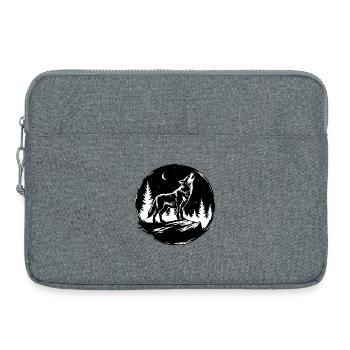 Schwarz-Weiß-Schablone: Heulender Wolf auf einem Felsen - Laptoptasche 15" - Grau meliert - Vorne