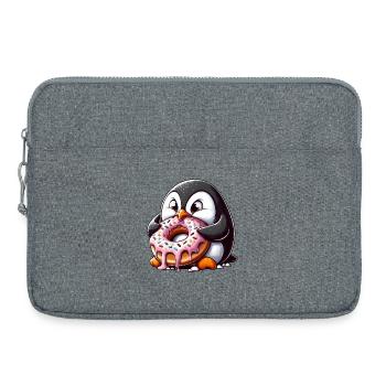 pingouin mignon avec beignet dessin animé drôle - Sacoche pour ordinateur portable 15 pouces - gris chiné - Devant