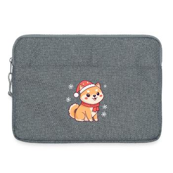 Shiba Noël Mignon avec chapeau et écharpe - Sacoche pour ordinateur portable 15 pouces - gris chiné - Devant