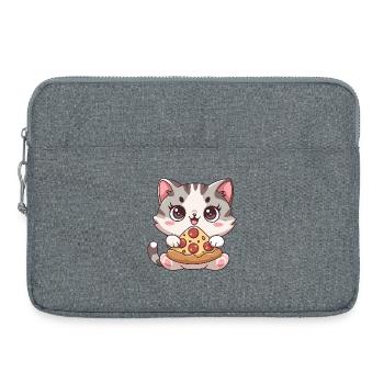 Chat mignon mangeant une pizza - Sacoche pour ordinateur portable 15 pouces - gris chiné - Devant