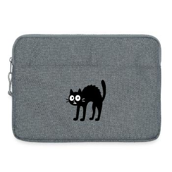 Chat noir - Conception de dessin animé amusant - Sacoche pour ordinateur portable 15 pouces - gris chiné - Devant