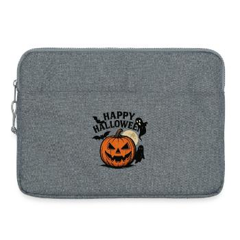 Halloween Kürbismotiv mit Mond und Spukwesen - Laptoptasche 15" - Grau meliert - Vorne