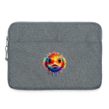 Farbexplosion Pufferfisch Kunstdruck - Laptoptasche 15" - Grau meliert - Vorne