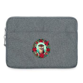 Otter im festlichen Weihnachtsstern-Kranz - Laptoptasche 15" - Grau meliert - Vorne