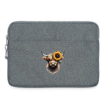 Hochlandrind mit Sonnenblume - Berührung der Natur - Laptoptasche 15" - Grau meliert - Vorne