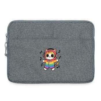 Regenbogenkatze DJ Hoodie Musiknotizen - Laptoptasche 15" - Grau meliert - Vorne