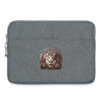 Portrait de chat steampunk avec engrenages - Sacoche pour ordinateur portable 15 pouces - gris chiné - Devant