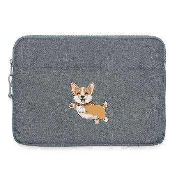Corgi joyeux en mouvement - Sacoche pour ordinateur portable 15 pouces - gris chiné - Devant
