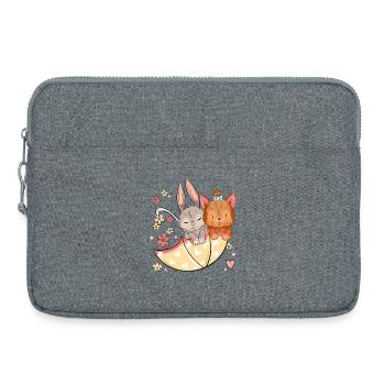 Lapin et chien avec un parapluie - Sacoche pour ordinateur portable 15 pouces - gris chiné - Devant
