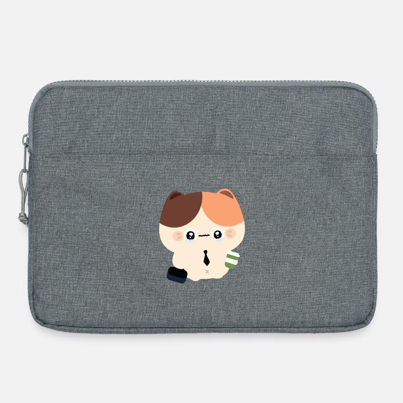 Kawaii Heulende Katze mit Kaffee - Laptoptasche 15" - Grau meliert