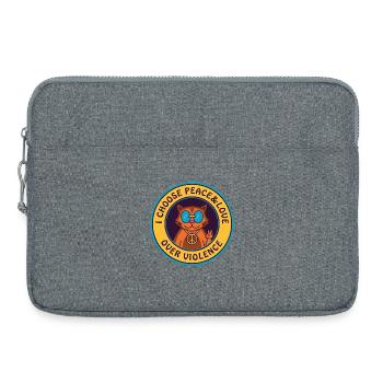 Friede und Liebe statt Gewalt - Katze mit Peace-Zeichen - Laptoptasche 15" - Grau meliert - Vorne