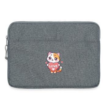 Chat kawaii cœur Love - Sacoche pour ordinateur portable 15 pouces - gris chiné - Devant