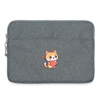 Chat mignon tenant un cœur - Sacoche pour ordinateur portable 15 pouces - gris chiné - Devant
