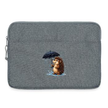 Hérisson joyeux avec un parapluie sous la pluie - Sacoche pour ordinateur portable 15 pouces - gris chiné - Devant