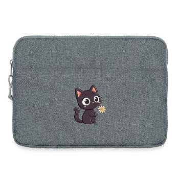Chat noir et marguerite - Sacoche pour ordinateur portable 15 pouces - gris chiné - Devant