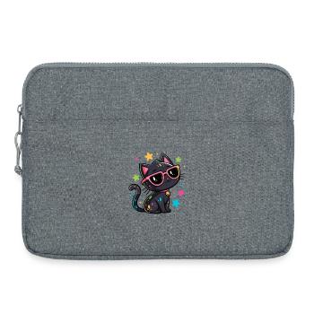 Chat noir confettis et lunettes roses - Sacoche pour ordinateur portable 15 pouces - gris chiné - Devant