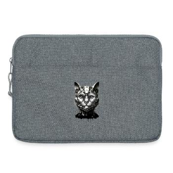 Katzenkopf gestaltet als Roboter im Retro-Look - Laptoptasche 15" - Grau meliert - Vorne